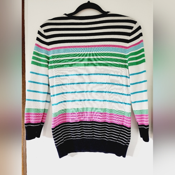 Chaps striped sweater. Navy, white, green, pink. Medium - Picture 3 of 4